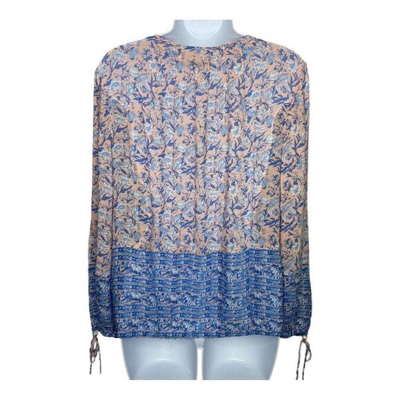 Lucky Brand Women’s M Floral Boho Blouse Pink‎ Blue Top Peasant ￼ - Picture 3 of 11